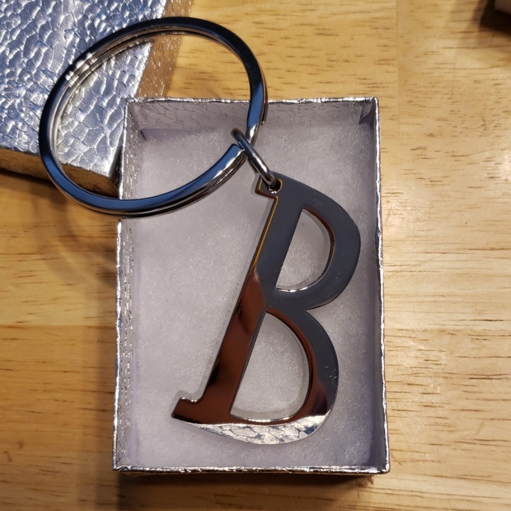 Silver keychain with the initial B
